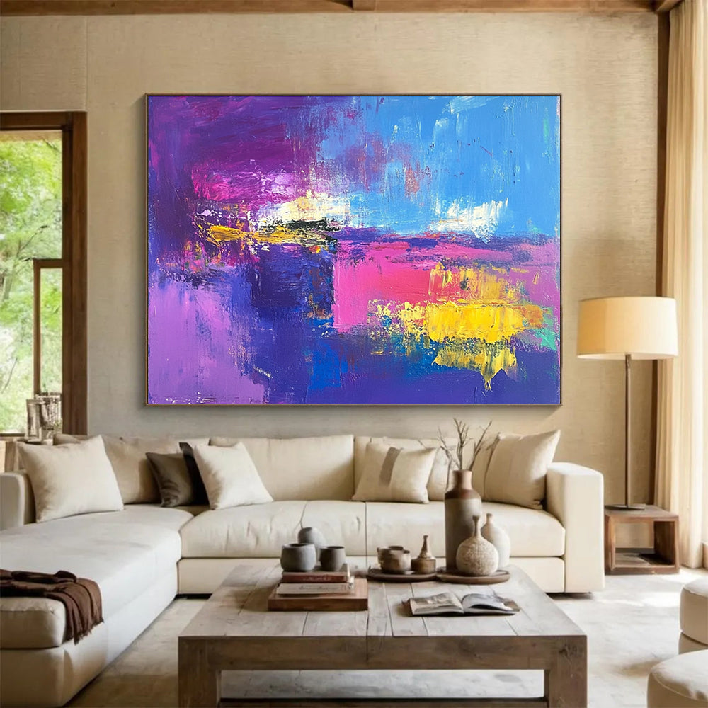 Purple Pink and Yellow Abstract Painting with Bold Color Layers DYP205