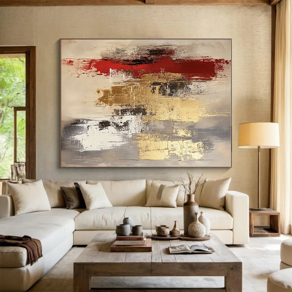 Red Gold and Gray Abstract Painting with Opulent Textures GER674