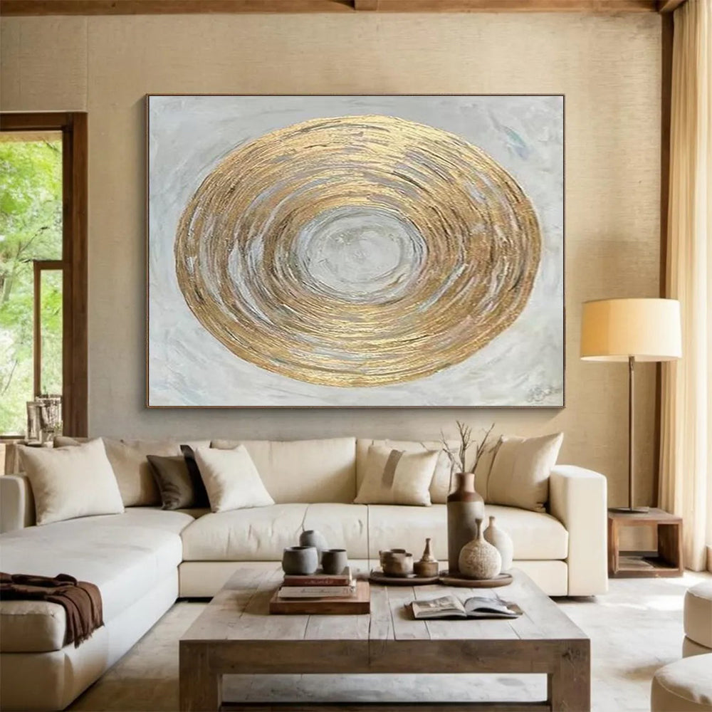 Golden and Grey Spiral - shaped Abstract Painting THY108