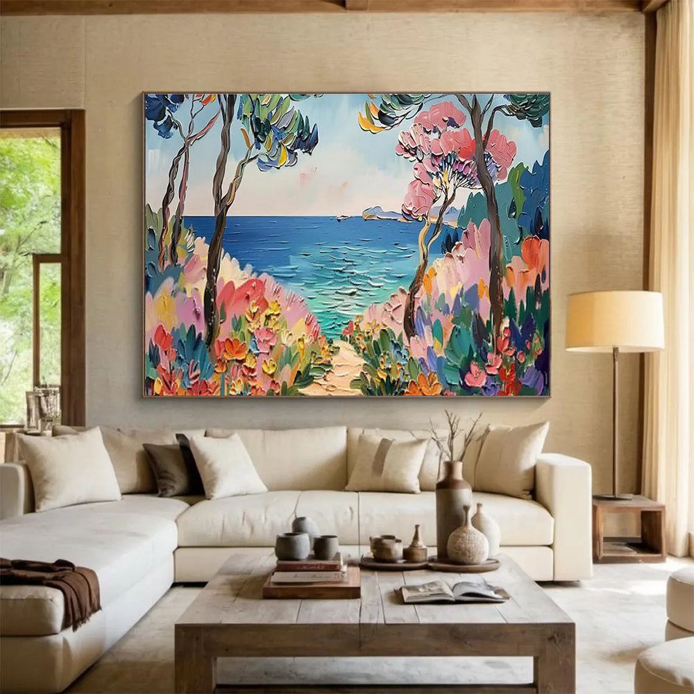 Coastal Path with Flowers Abstract Painting THY423