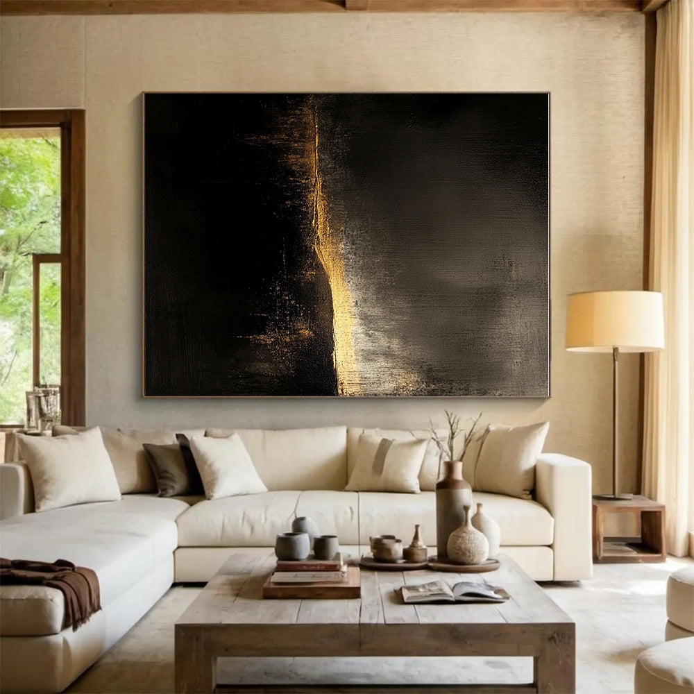 Dark and Gold Abstract Painting with Subtle Light Gradient GER091