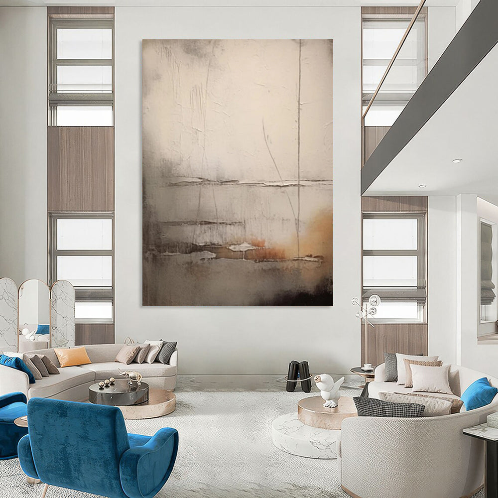 Minimalist Gray Abstract Painting with Delicate Lines ADGE442