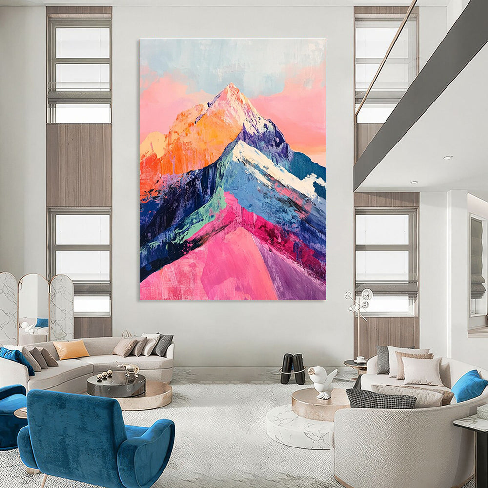 Colorful Mountain Peak Abstract Painting with Pink and Orange ADGE283