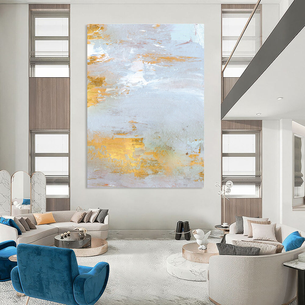 Gold and Light Gray Textured Abstract Painting ADGE160