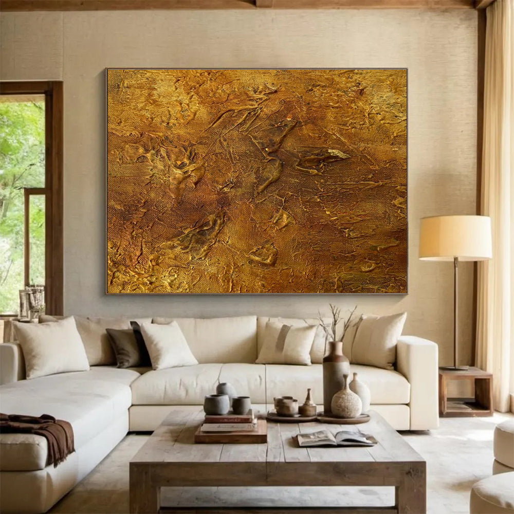 Golden Textured Abstract Painting with Rich Metallic Hues THY333