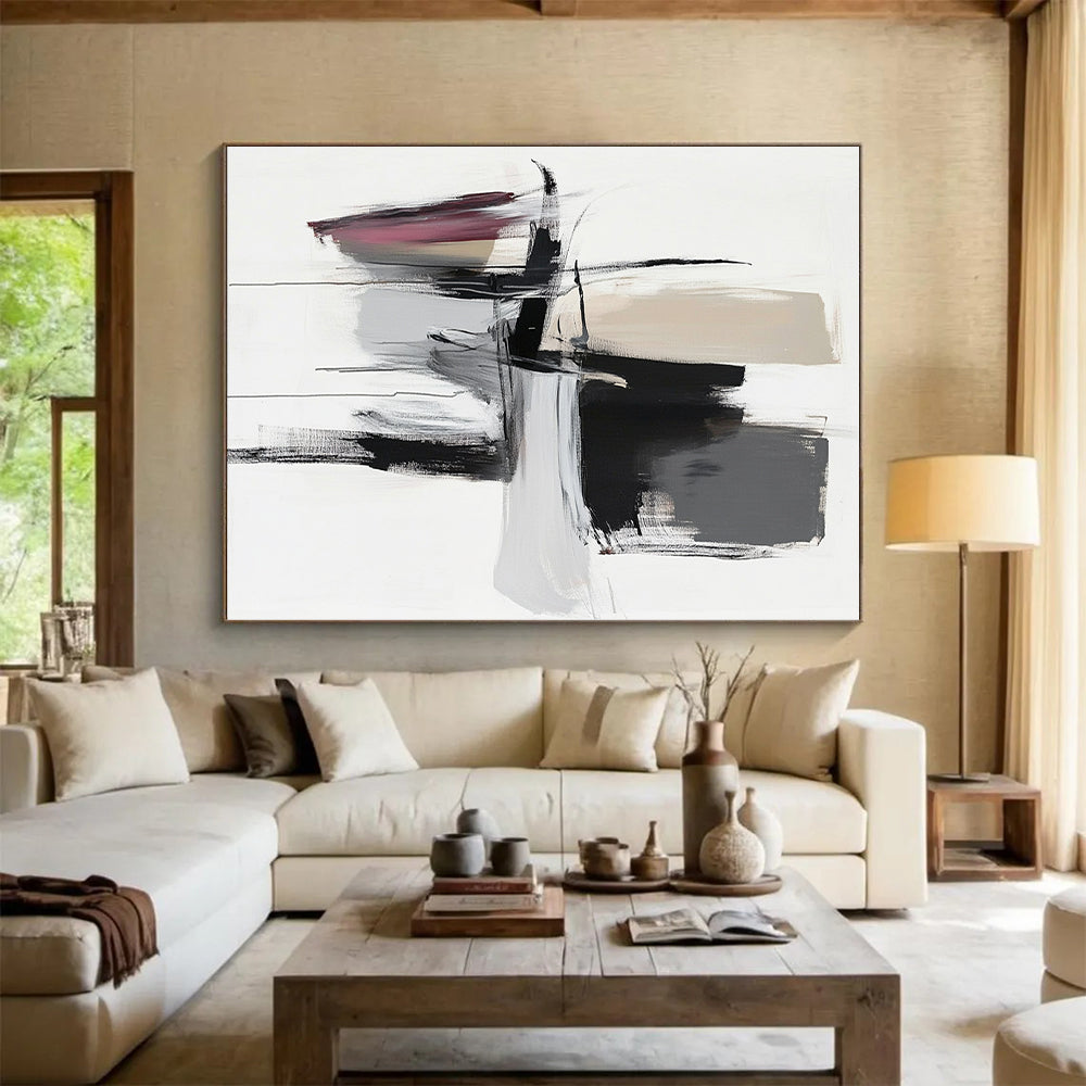 Black Beige and Gray Abstract Painting with Dynamic Shapes GER666
