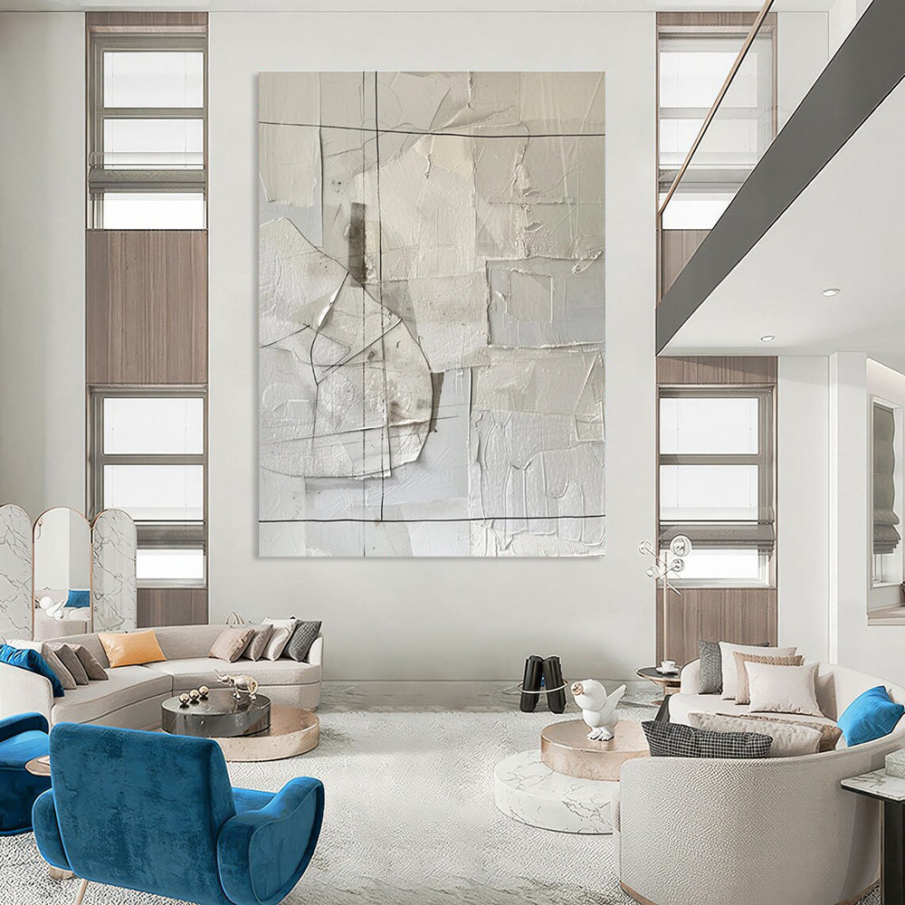 White Grey Black Abstract Textured Painting ADGE017
