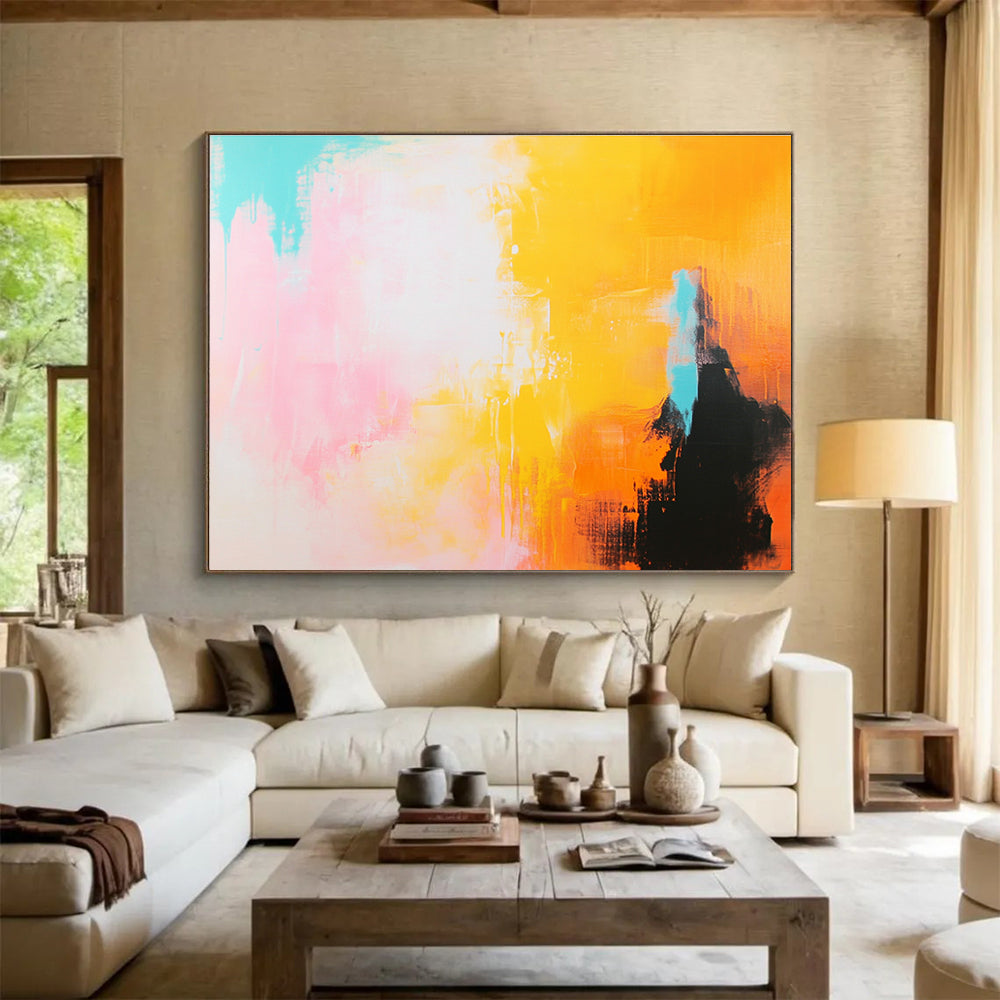 Vibrant Color Mix Abstract Painting with Pink Yellow and Blue DYP413
