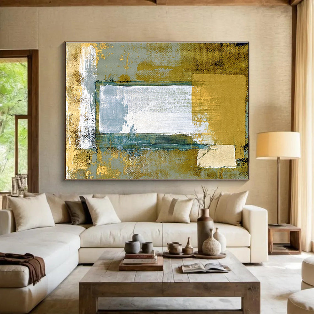 Gold Gray Abstract - Geometric Textured Abstract Painting DYP017