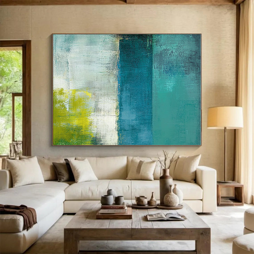 Teal and Green Abstract Painting with Calm Color Fields GER549