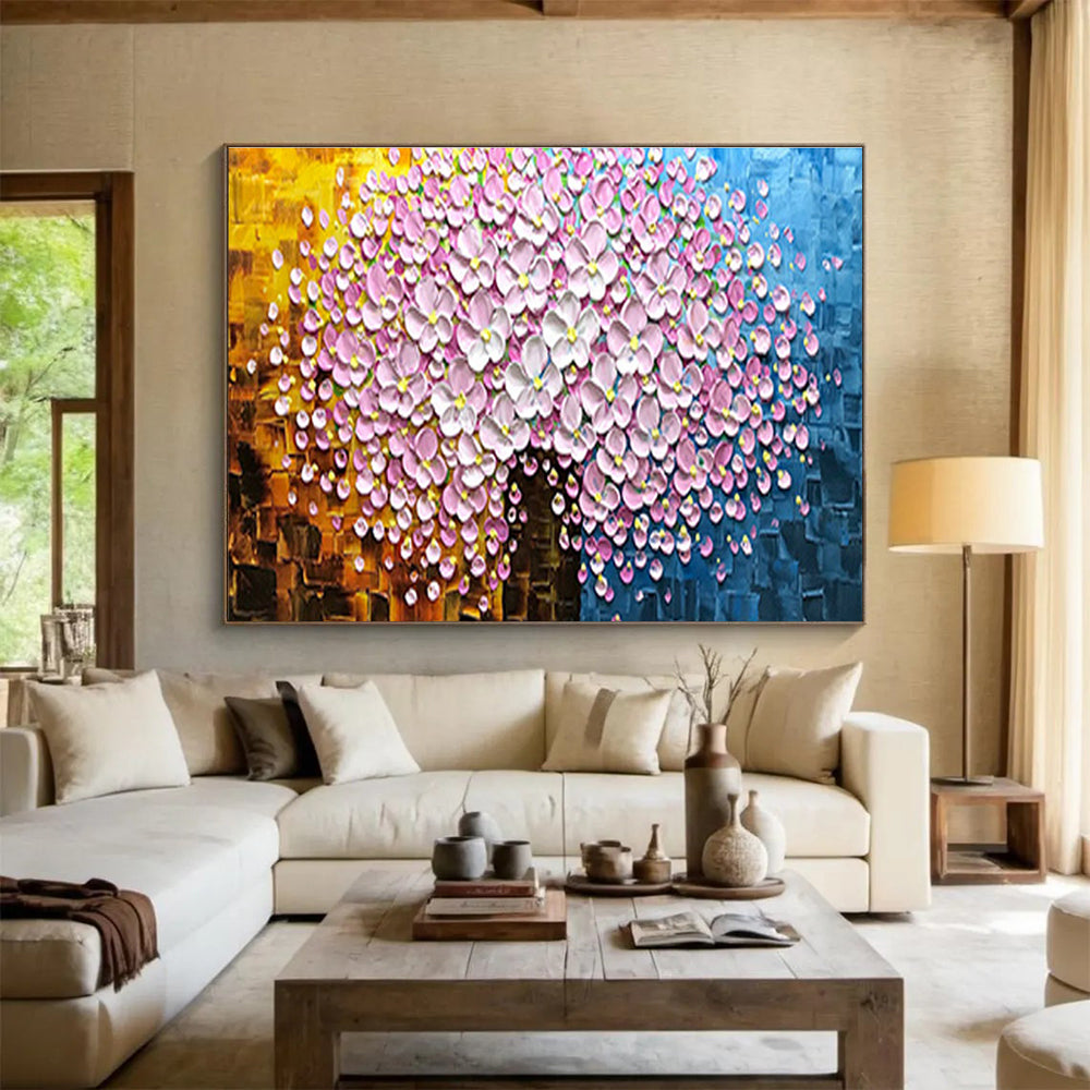 Pink Flower Tree Abstract Painting with Textured Petals THY231