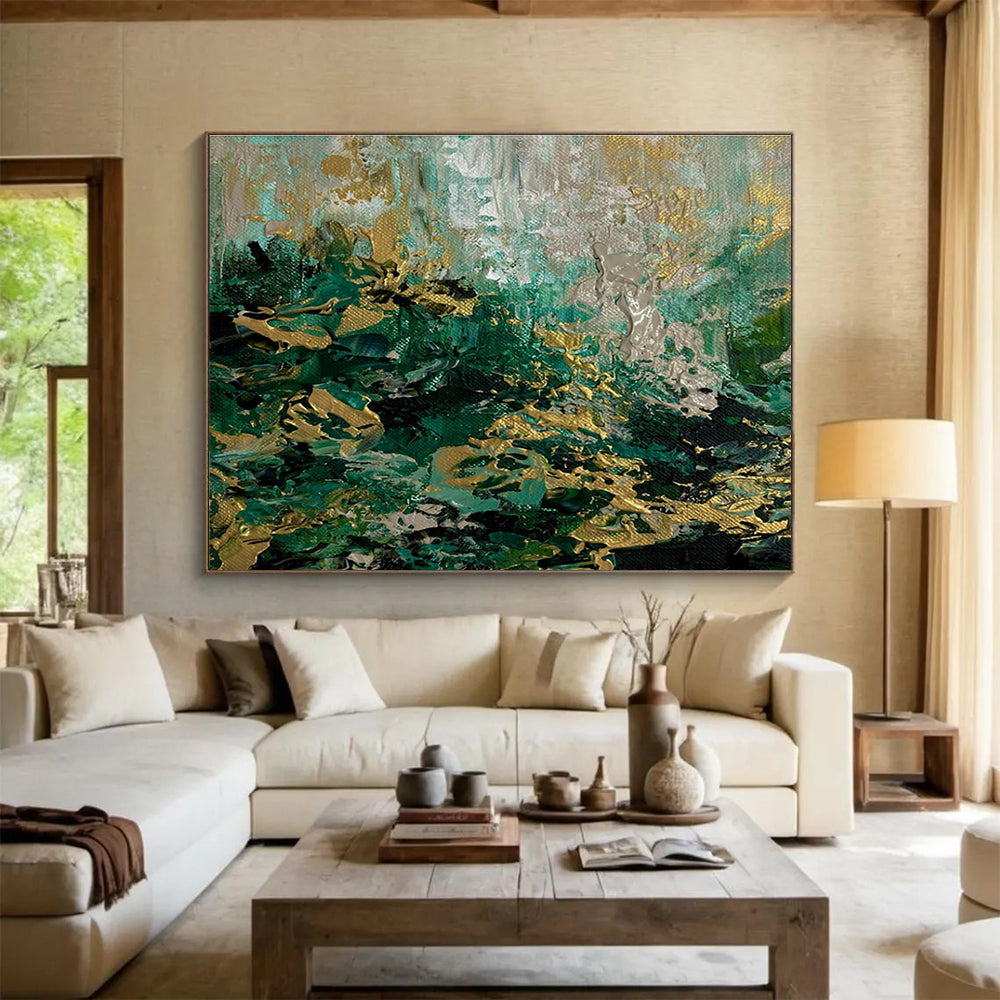 Green Gold Abstract Painting with Lush Color Blends THY334