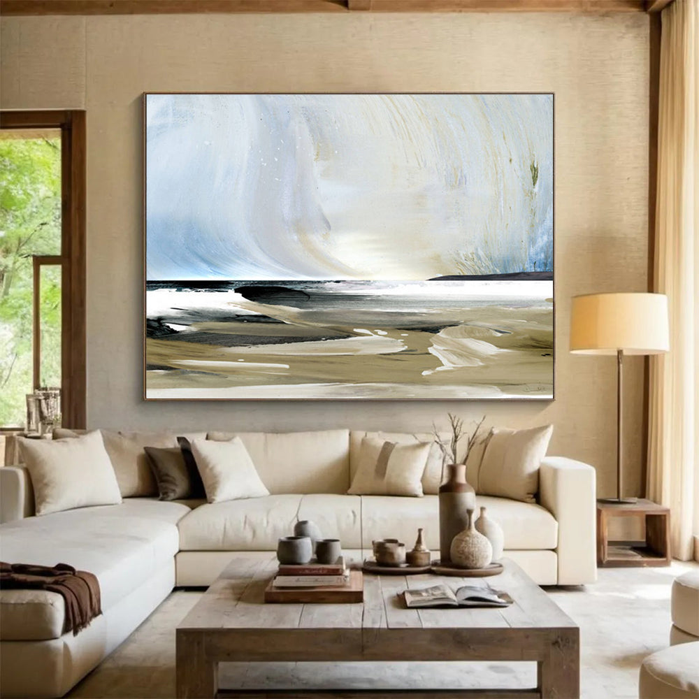 Coastal Abstract Painting with Blue Beige and Black THY116