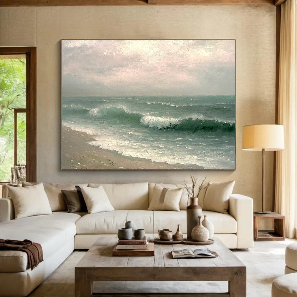 Realistic Sea Waves Abstract Painting with Soft Sky DYP156