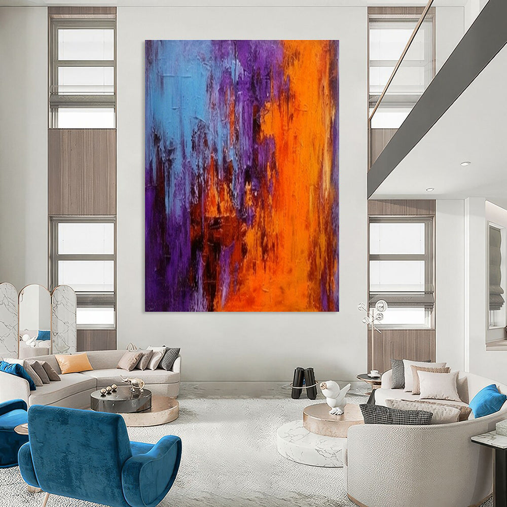 Oversized Custom Hand-Painted Abstract Canvas for Office Meeting Pod Wall and Cottage Hallway Bicycle Storage Wall DLZ1929