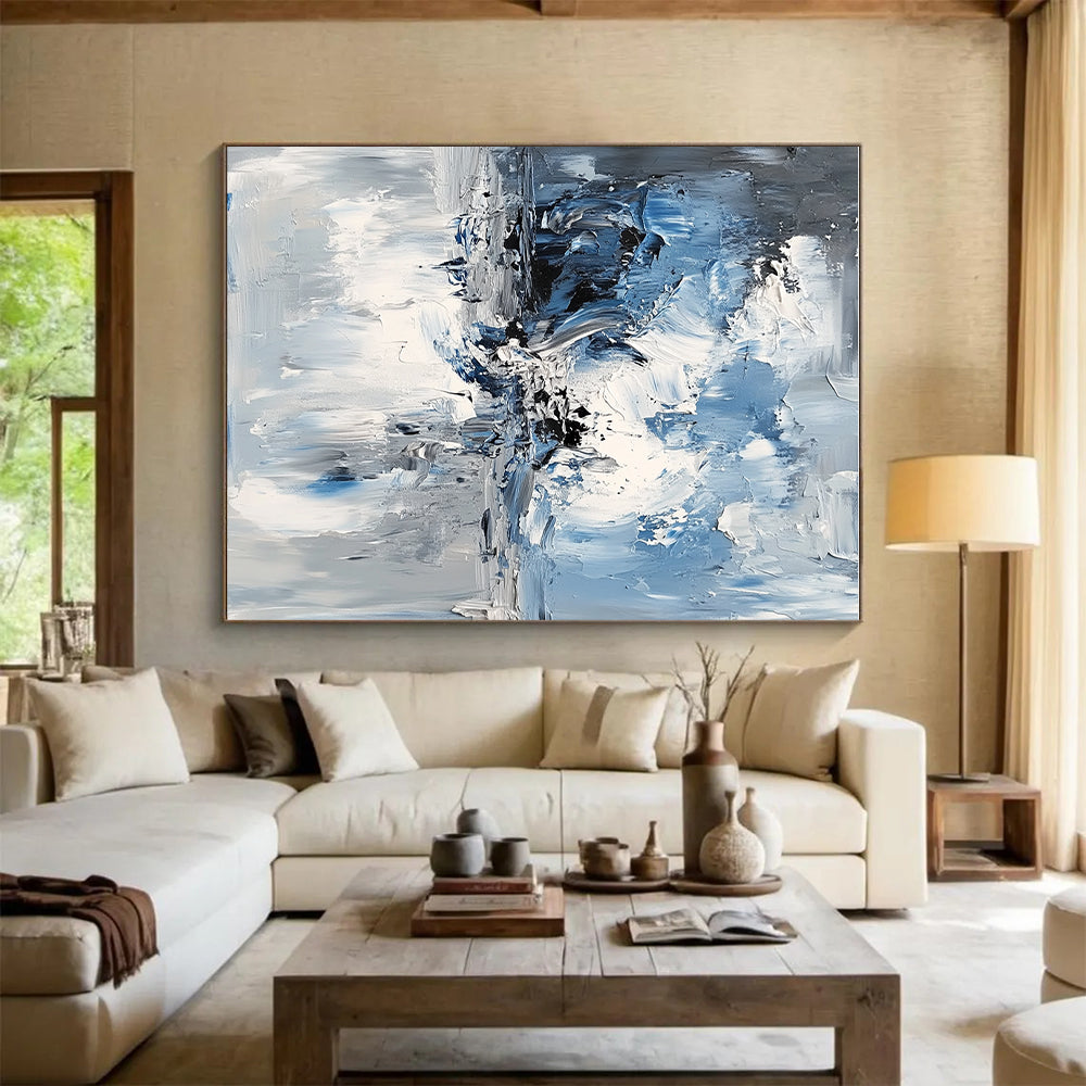 Blue and Gray Abstract Painting with Impasto Technique GER573