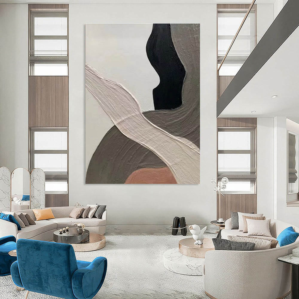 Close - up of Neutral Abstract Painting with Intricate Curves ADGE523