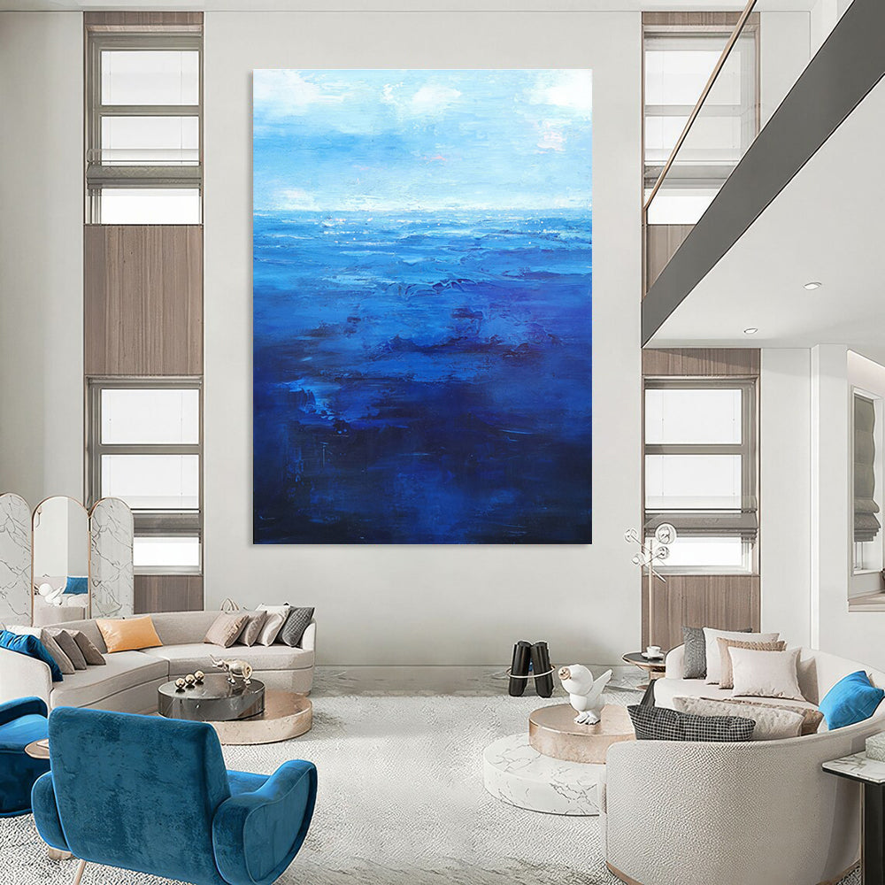 Blue Ocean Abstract Painting with Textured Waves ADGE345