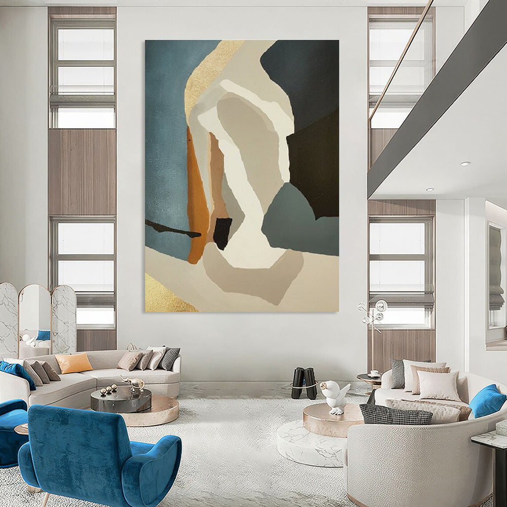 Geometric Shapes in Earth Tones with Gold Accents Abstract Painting ADGE145