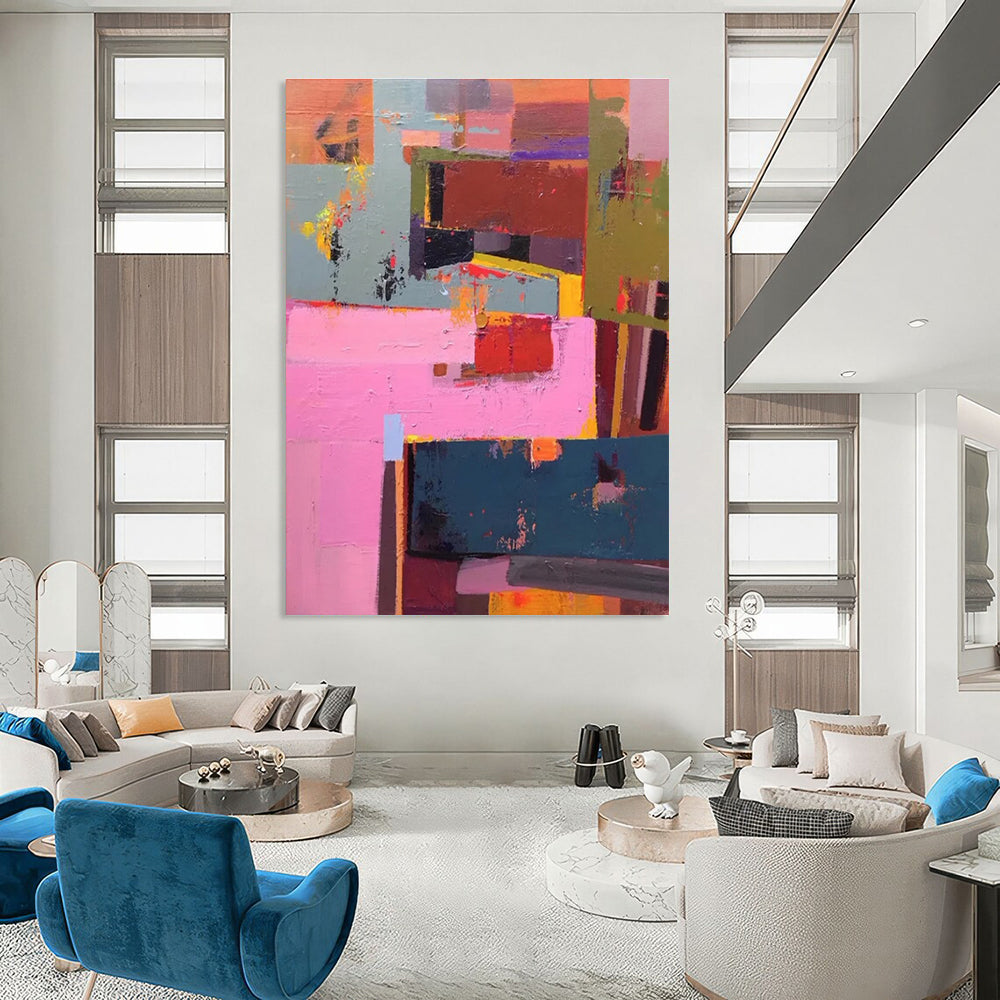 Pink Orange Blue Geometric Abstract Painting ADGE032