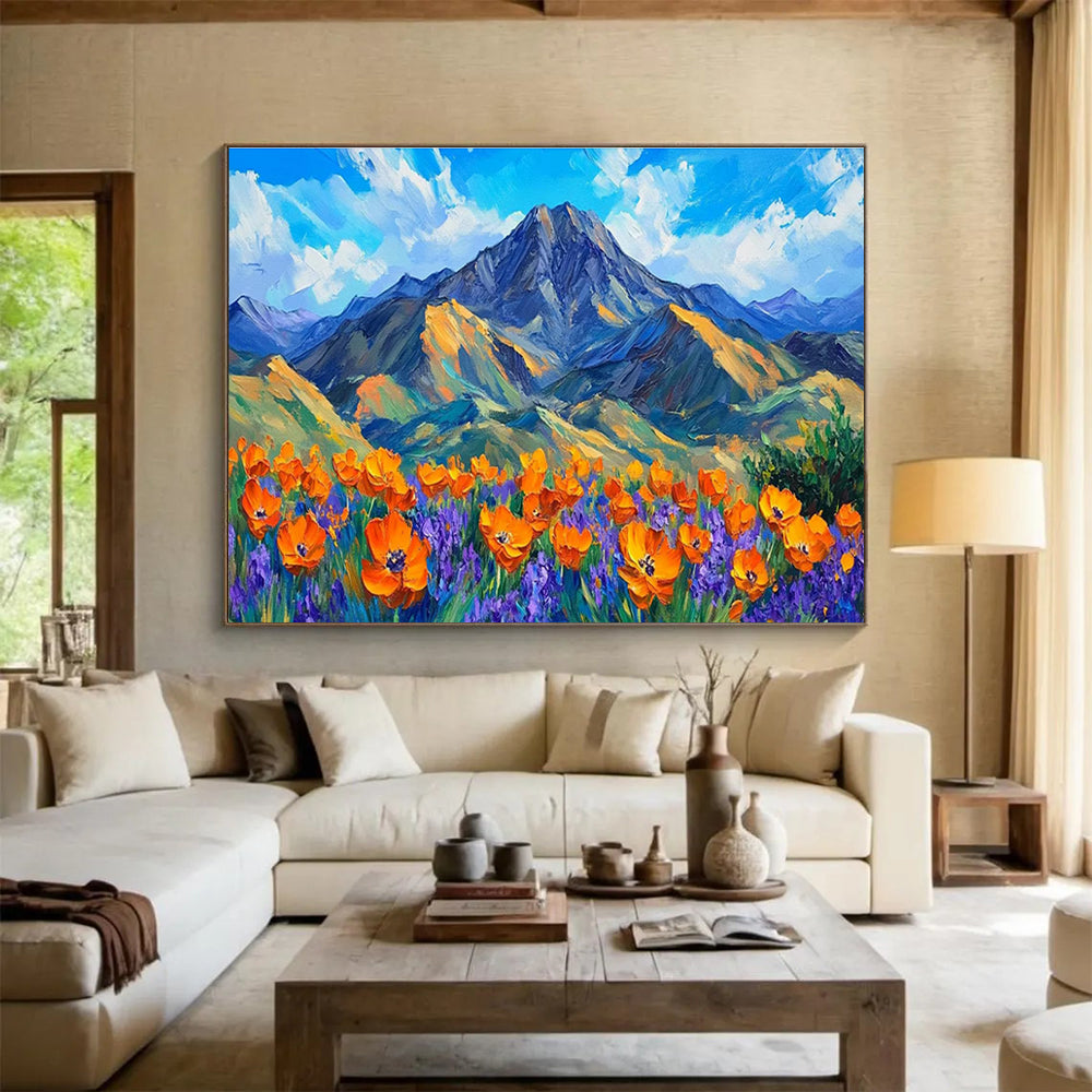 Mountain Poppy Field Abstract Painting with Bold, Cheerful Tones THY419