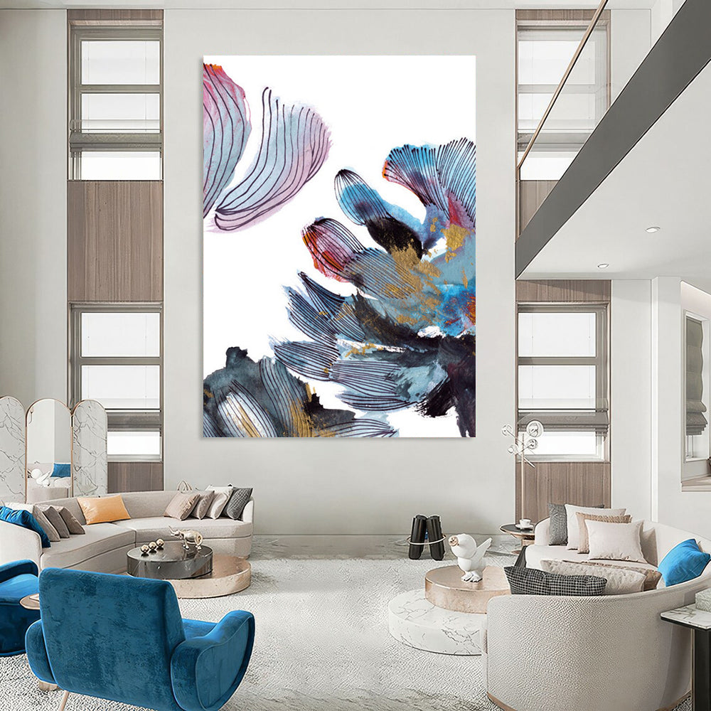 Floral Abstract with Colorful Petals and Gold Accents Painting ADGE199