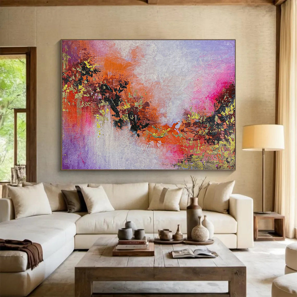 Purple Orange Abstract Painting with Fiery, Sunset - Like Hues THY366