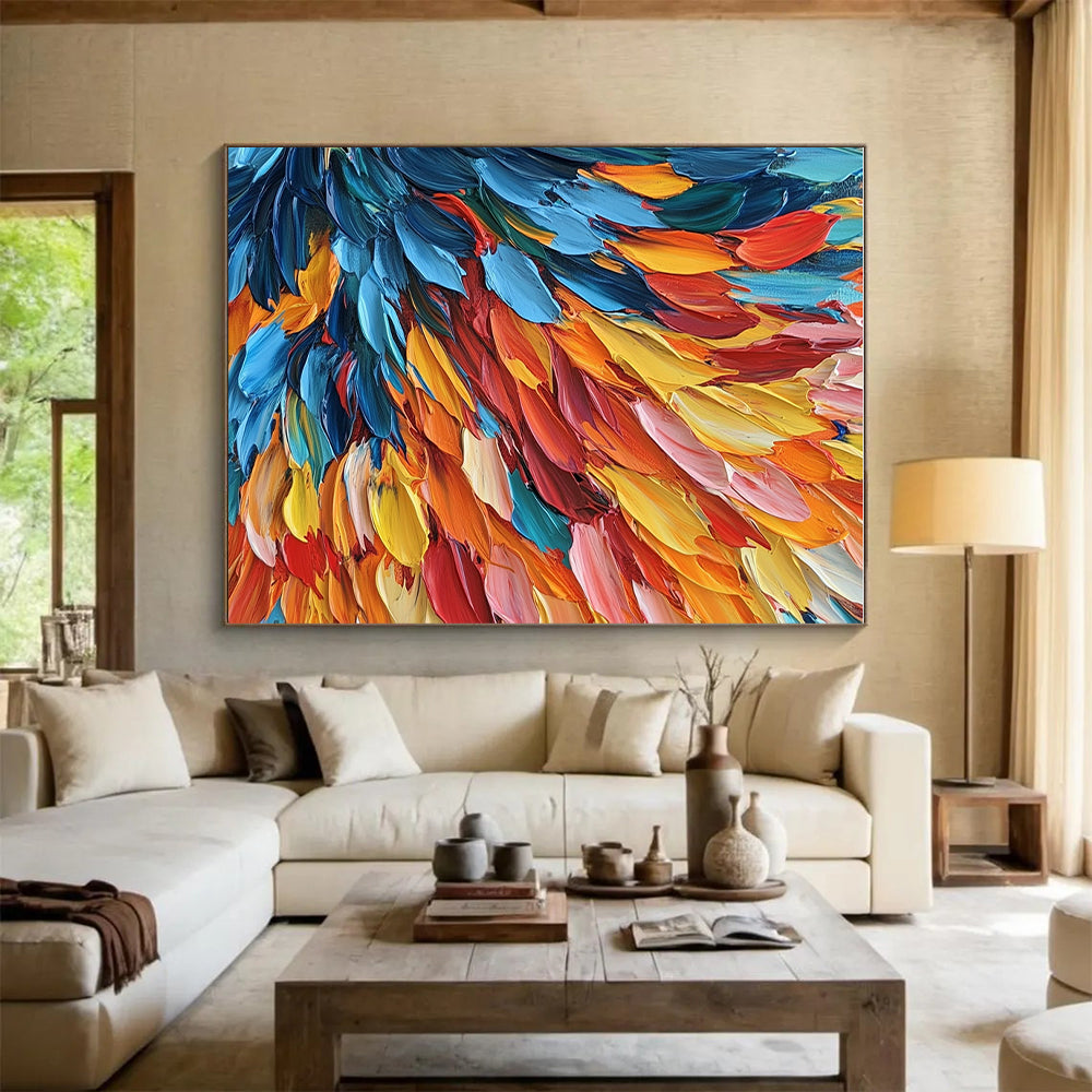 Colorful Feather - like Abstract Painting with Textured Brushwork GER083