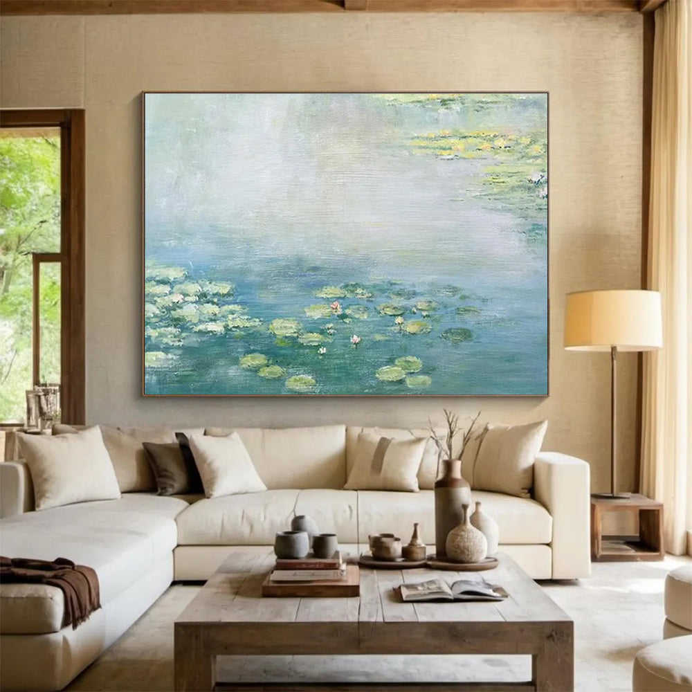 Water Lily Pond Abstract Painting with Soft, Serene Colors THY391
