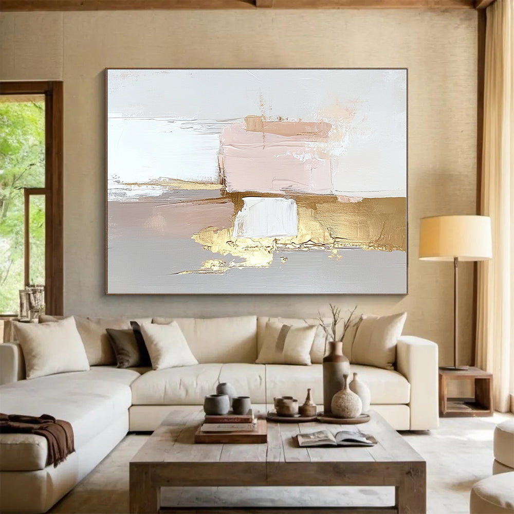 Pink and Gold Abstract Painting with Soft Layers GER471