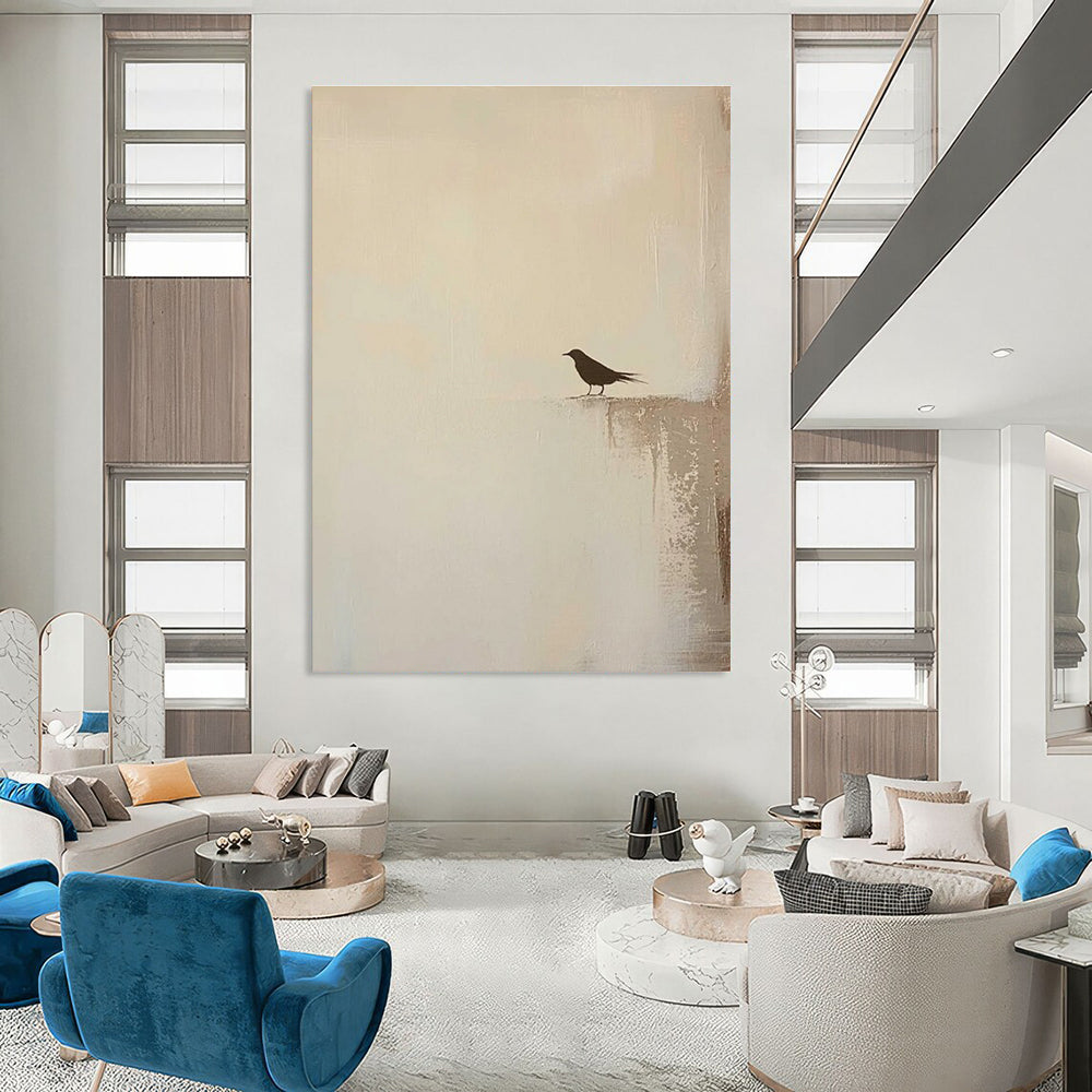Solitary Bird Silhouette Abstract Painting with Subtle Textures ADGE483