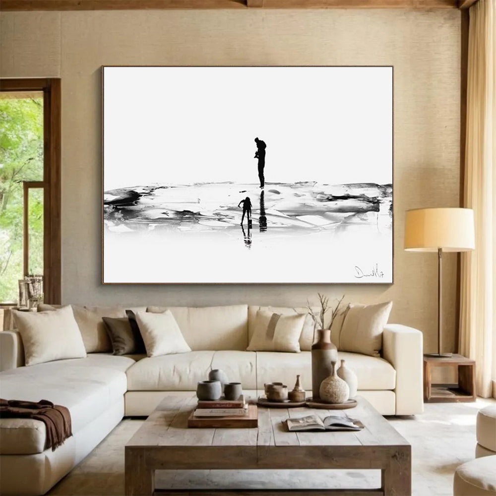 Black and White Silhouette Abstract Painting of Figures THY114
