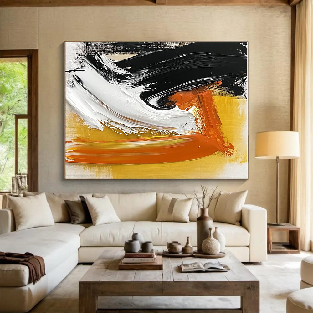 Black Orange Abstract Painting with Bold Strokes GER816