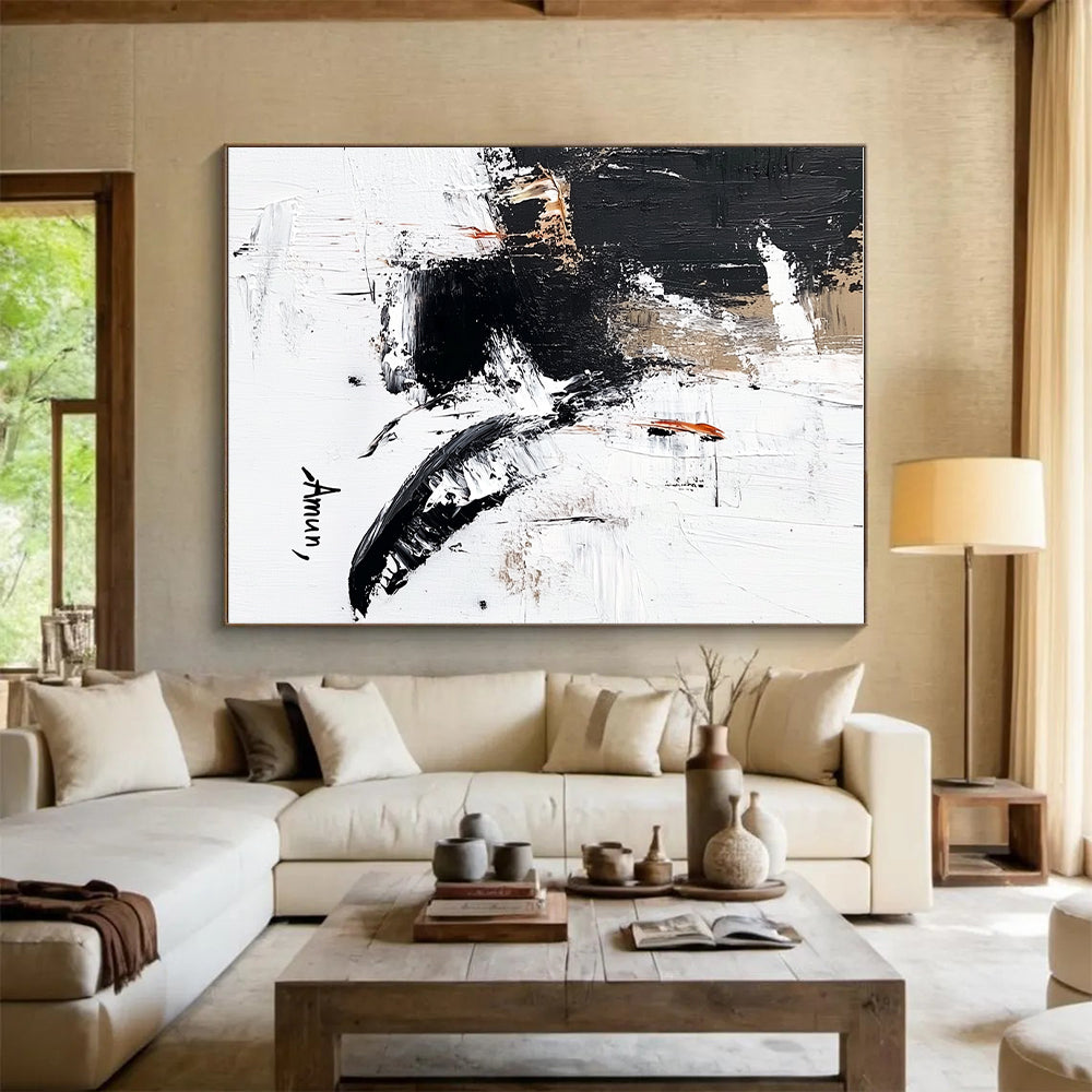 Expressive Black White Abstract with Splashes and Drips GER356