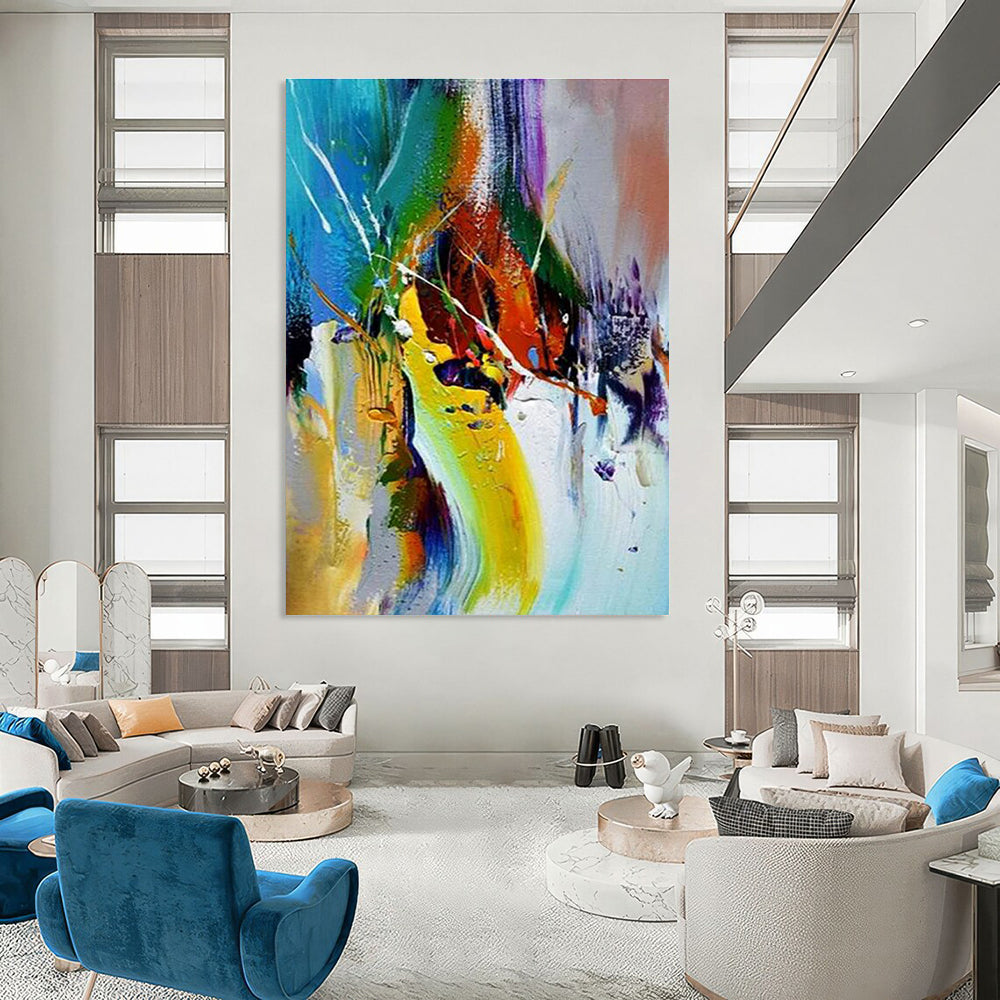 Dynamic Color Splash Abstract Painting with Energetic Movement ADGE414