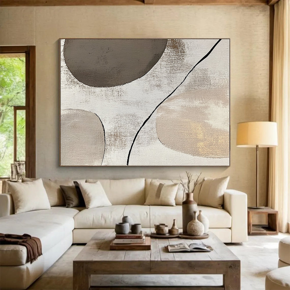 Beige and Gray Abstract Painting with Simple Shapes GER047