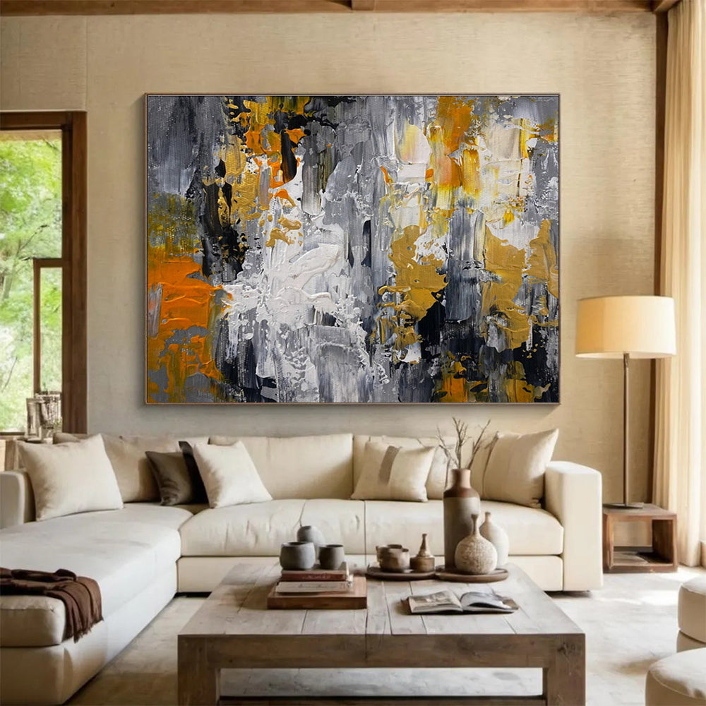 Gray Gold Abstract Painting with Urban Sophistication THY358