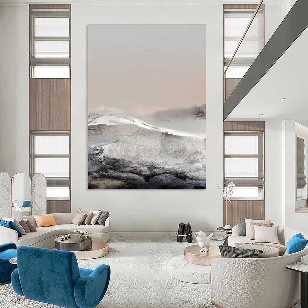 Misty Landscape in Gray and Pink Abstract Painting ADGE162