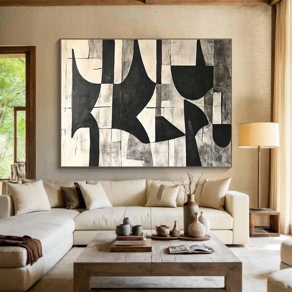 Black and White Abstract Shapes Painting DYP108