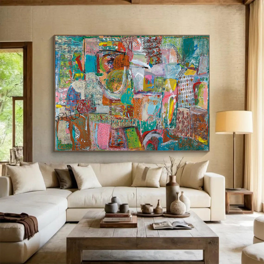 Mixed Media Abstract Painting with Textured Collage Elements THY236
