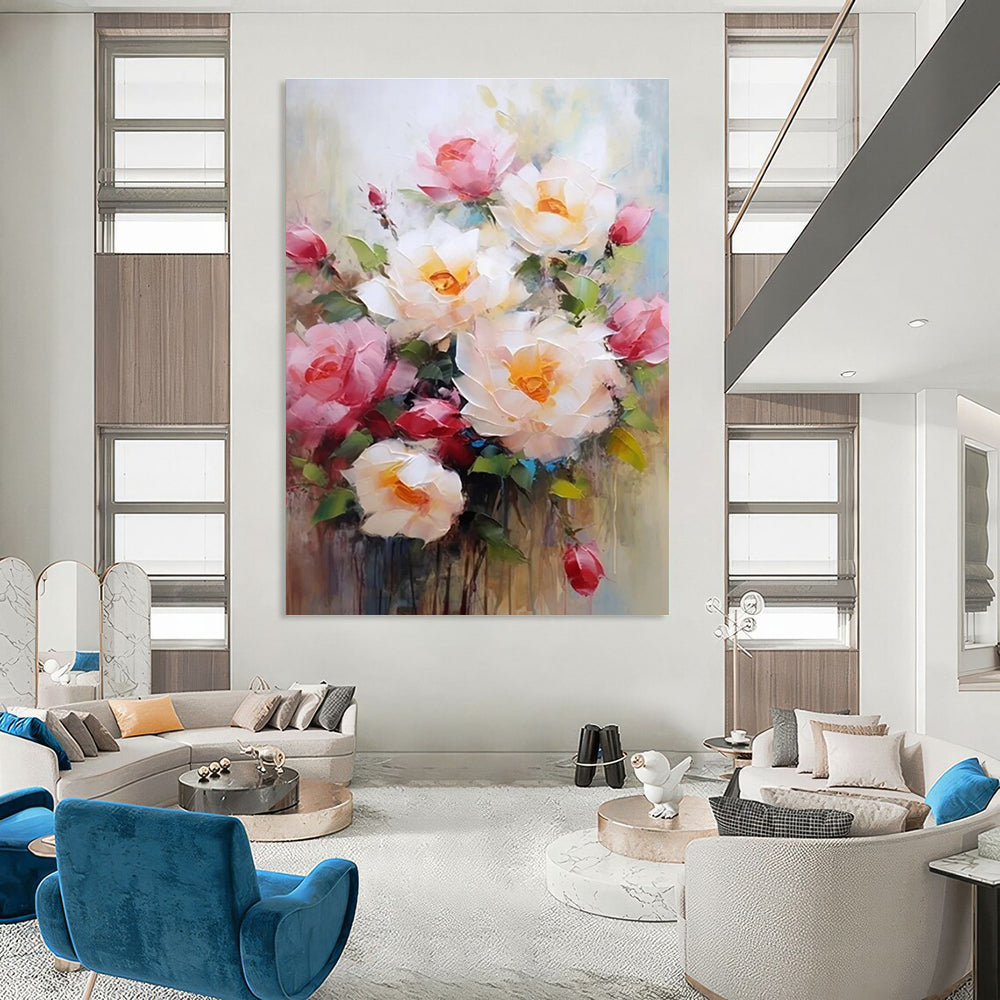 Soft Floral Abstract Painting with Gentle White and Pink Tones ADGE429