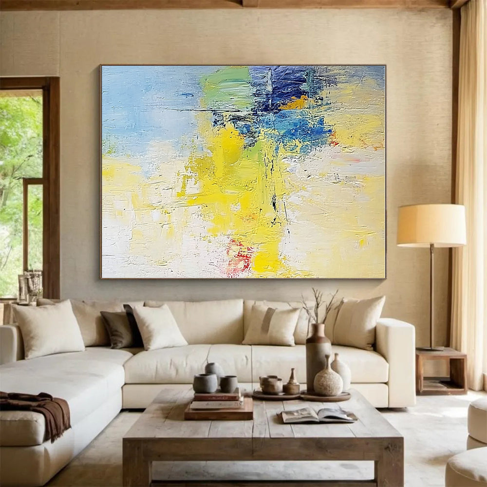 Yellow and Blue Abstract Painting with Subtle Blends GER488