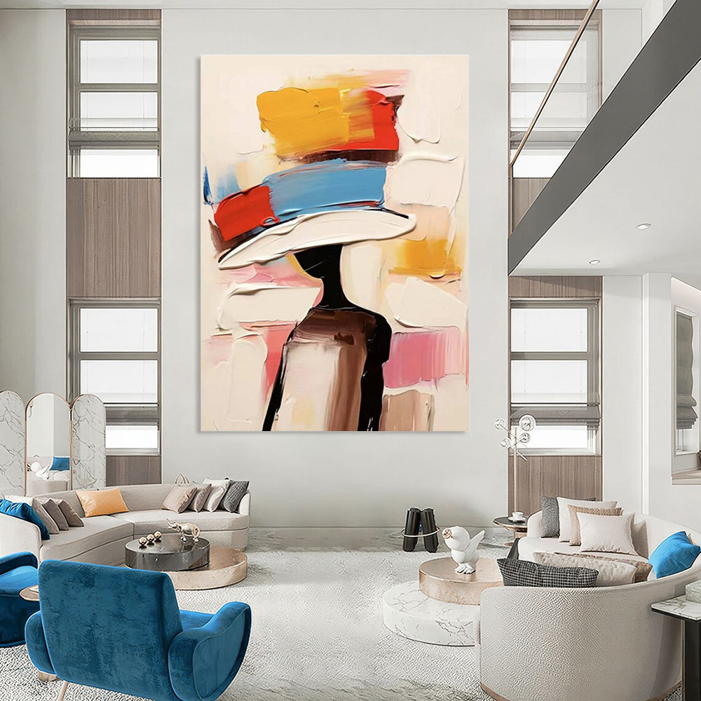 Colorful Hat Figure Abstract Painting with Bright Hues ADGE324