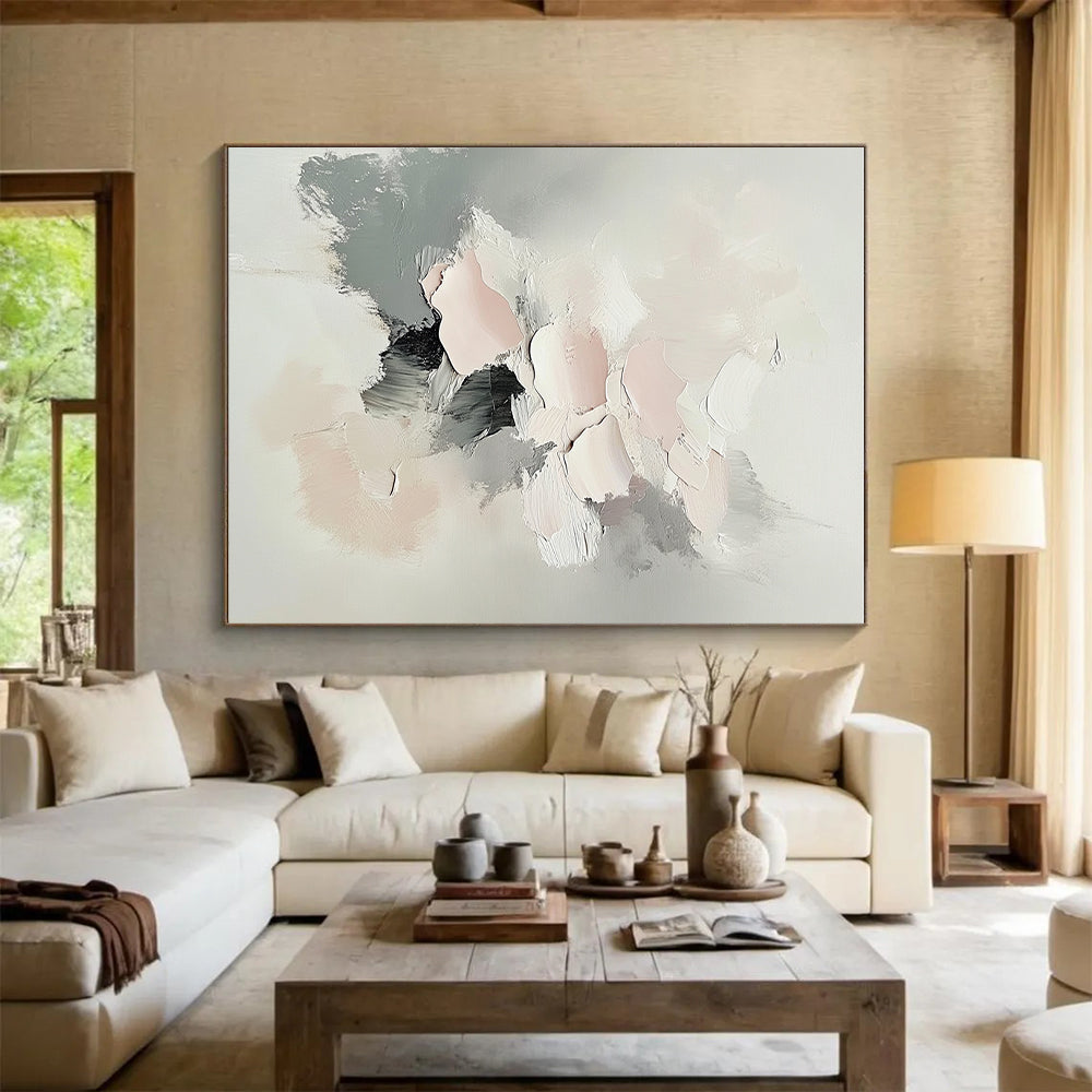Light Pink Gray Abstract Painting with 3D - like Textures GER766