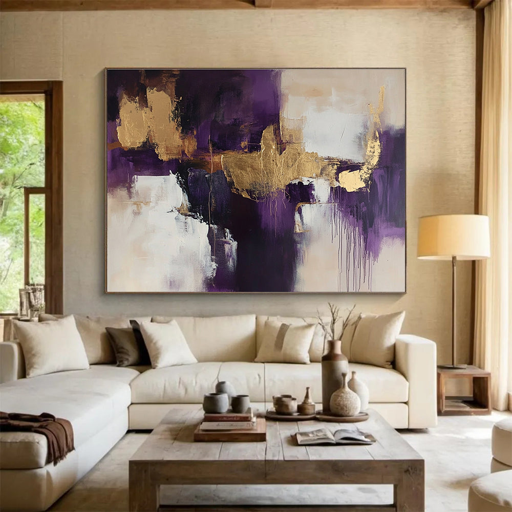 Purple and Gold Abstract Painting with Luxurious Tones DYP371
