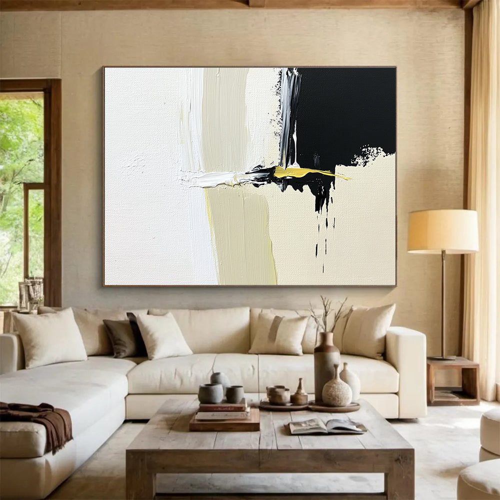 Black White and Yellow Abstract Painting with Bold Strokes DYP365