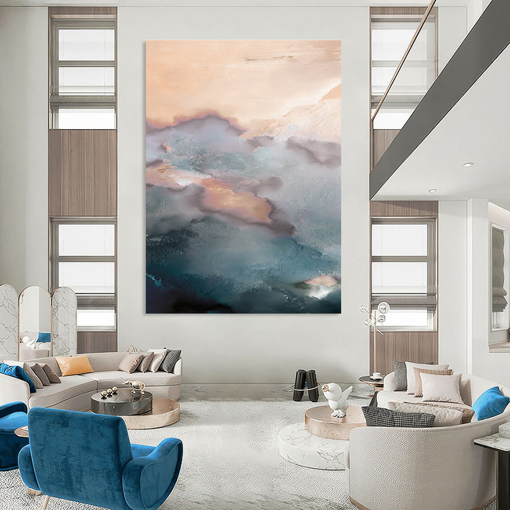Blush and Teal Cloud - like Abstract Painting ADGE164