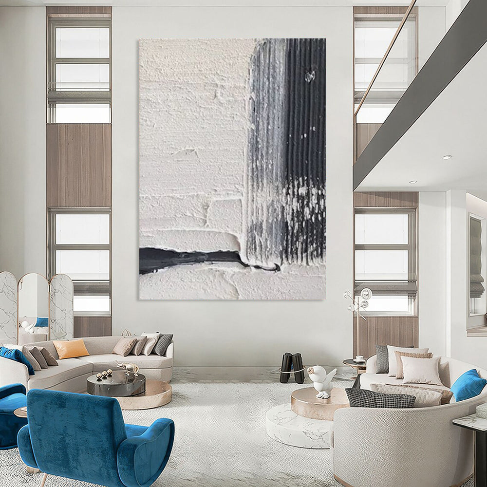 Textured White and Black Abstract Painting with Subtle Details ADGE147