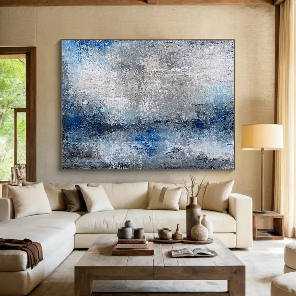 Gray Blue Abstract Painting with Subtle Texture THY341