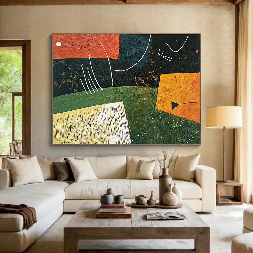 Geometric Color - Block Abstract Painting with Orange, Green and Black DYP111